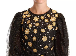 Schwarzes Maxiballkleid mit floralen Kristallen