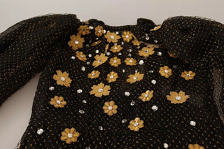 Schwarzes Maxiballkleid mit floralen Kristallen