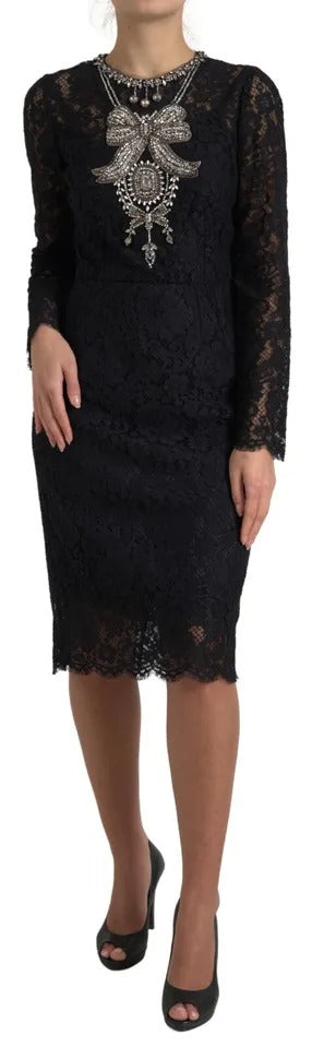 Schwarzes Nylon-Spitzenkleid mit Verzierungen