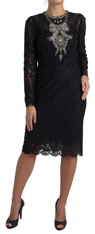 Schwarzes Nylon-Spitzenkleid mit Verzierungen
