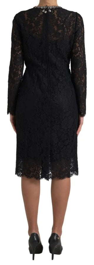 Schwarzes Nylon-Spitzenkleid mit Verzierungen