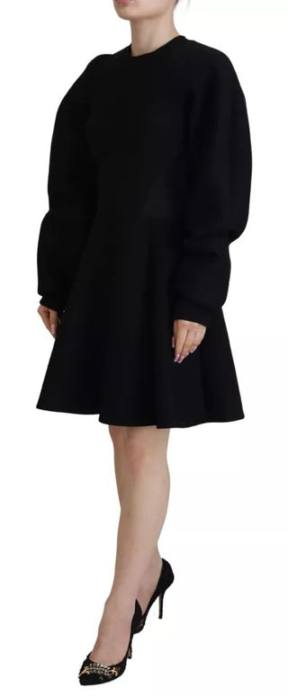 Baumwolle Schwarz Langärmeliges A-Linien-Minikleid