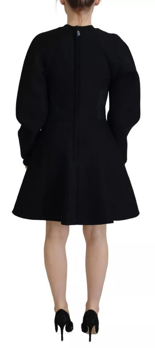 Baumwolle Schwarz Langärmeliges A-Linien-Minikleid
