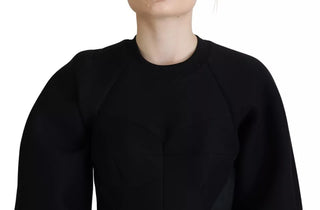 Baumwolle Schwarz Langärmeliges A-Linien-Minikleid