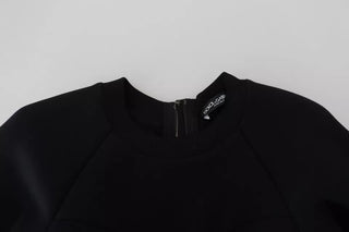Baumwolle Schwarz Langärmeliges A-Linien-Minikleid