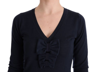 Blaues Strickkleid mit langen Ärmeln