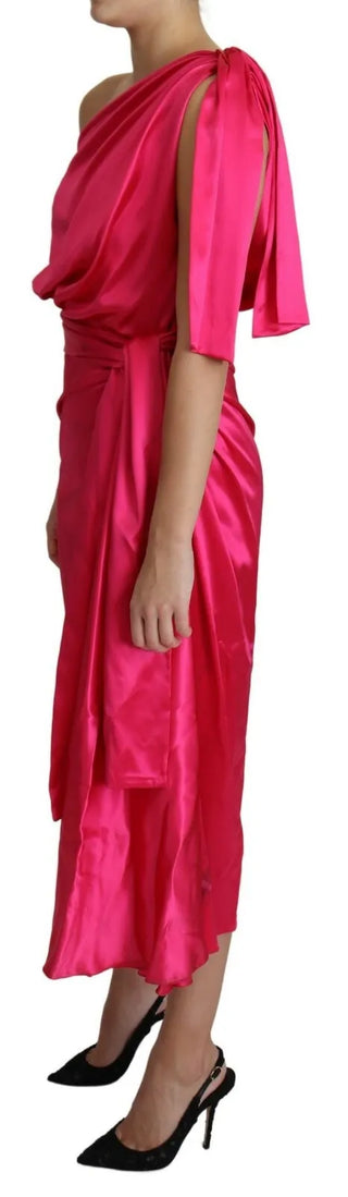 Vestido midi fucsia ajustado de un solo hombro
