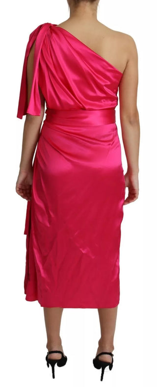 Vestido midi fucsia ajustado de un solo hombro
