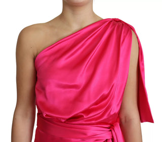 Vestido midi fucsia ajustado de un solo hombro