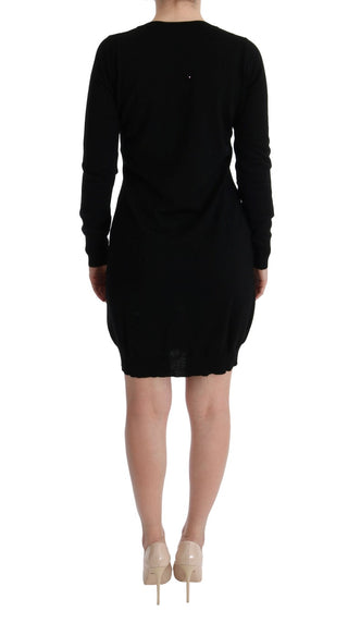 Black Wool Long Sleeve Shift Dress