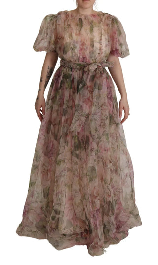 Langes Maxikleid mit mehrfarbigem Blumendruck