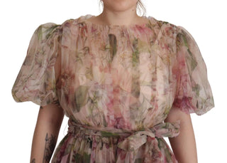 Langes Maxikleid mit mehrfarbigem Blumendruck