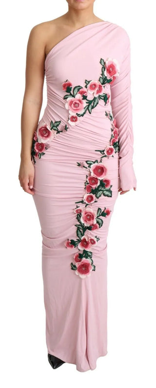 Pinkes, blumenverziertes One-Shoulder-Kleid