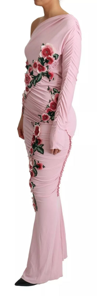 Pinkes, blumenverziertes One-Shoulder-Kleid