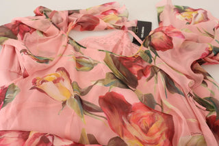 Rosa Seiden-Maxikleid mit Blumenmuster und Lagenlook