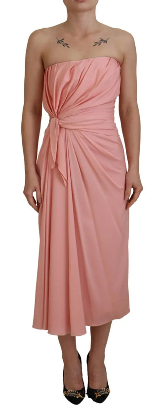 Pinkes trägerloses figurbetontes Midi-Kleid aus Stretch-Seide