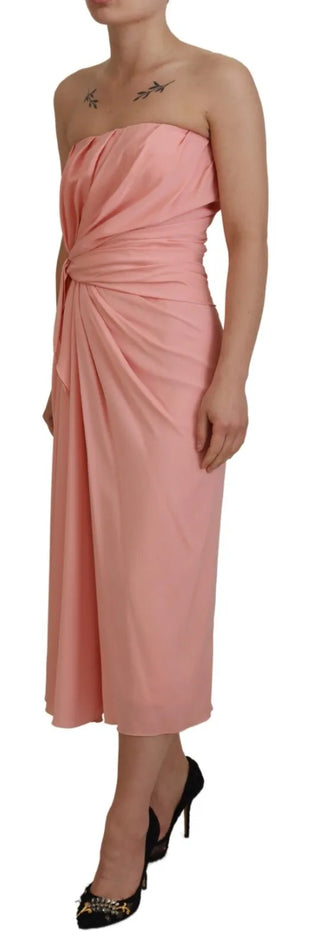 Pinkes trägerloses figurbetontes Midi-Kleid aus Stretch-Seide