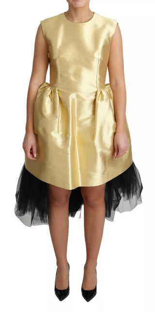 Vestido tul sin mangas dorado de poliéster línea A