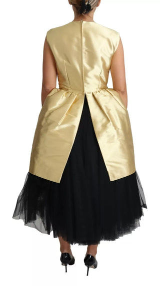 Vestido tul sin mangas dorado de poliéster línea A