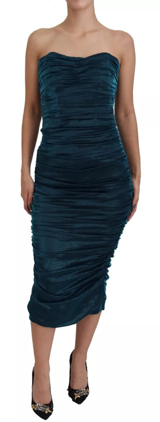 Seidenmischung blaues Satin figurbetontes trägerloses Kleid