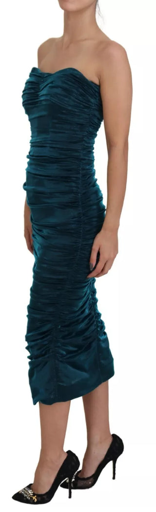 Seidenmischung blaues Satin figurbetontes trägerloses Kleid