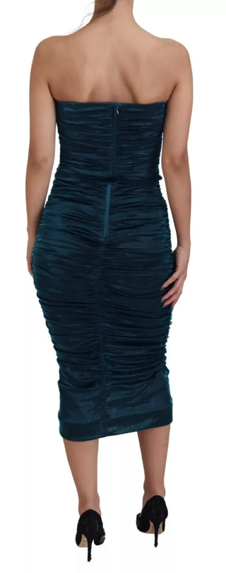 Seidenmischung blaues Satin figurbetontes trägerloses Kleid