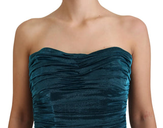 Seidenmischung blaues Satin figurbetontes trägerloses Kleid