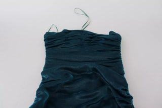 Seidenmischung blaues Satin figurbetontes trägerloses Kleid