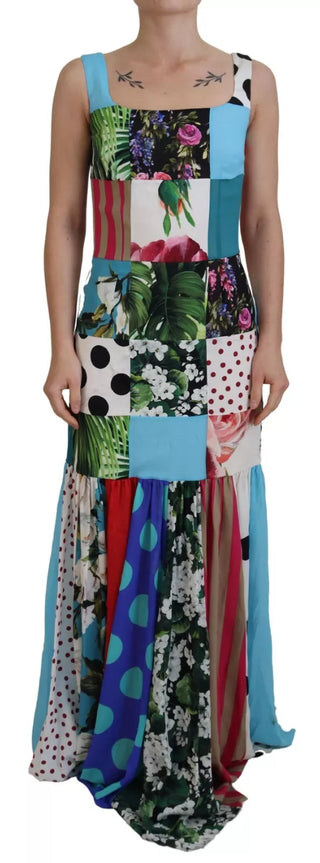 Seiden-Patchwork-Maxikleid in mehreren Farben
