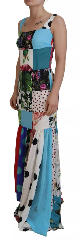 Seiden-Patchwork-Maxikleid in mehreren Farben