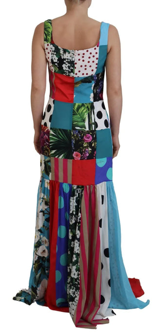 Seiden-Patchwork-Maxikleid in mehreren Farben