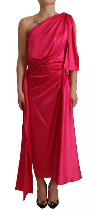 Seidenrosa enganliegendes One-Shoulder-Midikleid