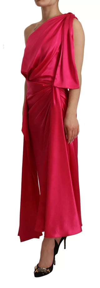 Seidenrosa enganliegendes One-Shoulder-Midikleid