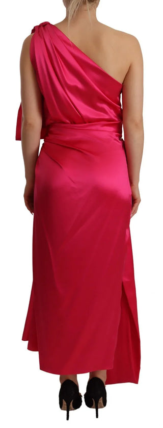 Seidenrosa enganliegendes One-Shoulder-Midikleid