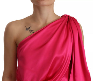 Seidenrosa enganliegendes One-Shoulder-Midikleid