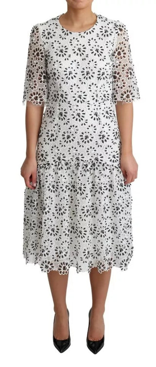 Weißes A-Linien-Midikleid aus Polyester mit Cut-Out-Design