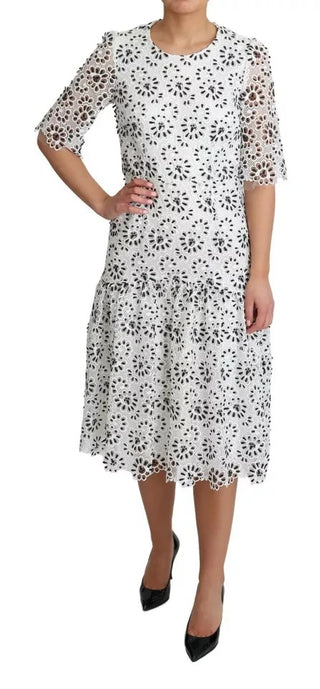 Weißes A-Linien-Midikleid aus Polyester mit Cut-Out-Design