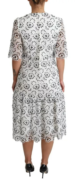 Weißes A-Linien-Midikleid aus Polyester mit Cut-Out-Design