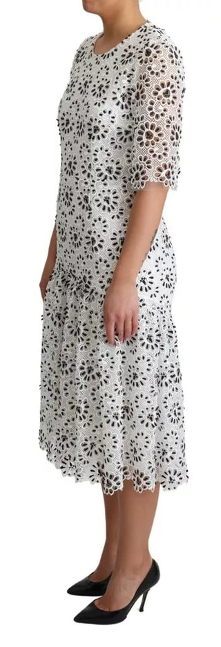 Weißes A-Linien-Midikleid aus Polyester mit Cut-Out-Design