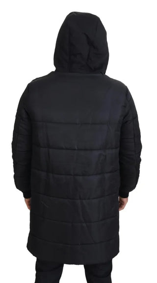 Schwarzer Nylon-Kapuzenparka Winterjacke