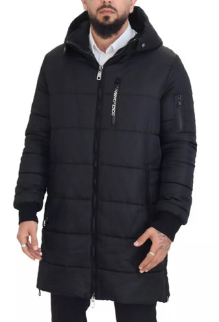 Schwarzer Nylon-Kapuzenparka Winterjacke