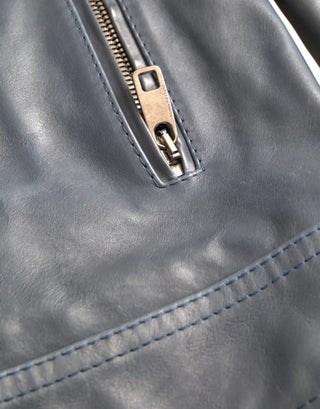 Blouson-Lederjacke mit durchgehendem Reißverschluss und Biker-Stil in Blau