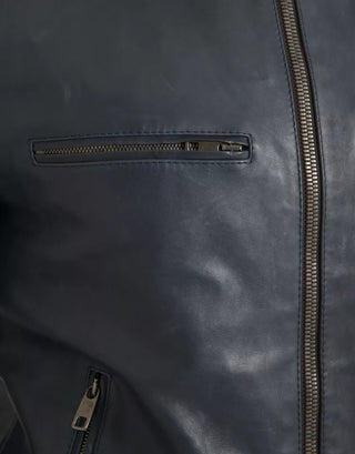 Blouson-Lederjacke mit durchgehendem Reißverschluss und Biker-Stil in Blau