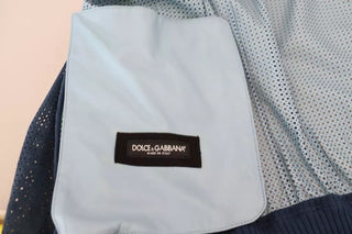 Blaue Lederjacke mit Lochmuster und durchgehendem Reißverschluss