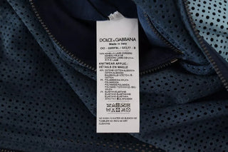 Blaue Lederjacke mit Perforation und durchgehendem Reißverschluss