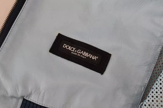 Blaue Lederjacke mit Perforation und durchgehendem Reißverschluss