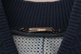 Blaue Lederjacke mit Perforation und durchgehendem Reißverschluss