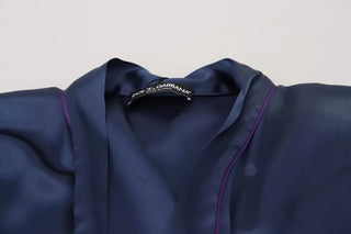 Blaue Satin-Seiden-Gürtel-Robe-Jacke