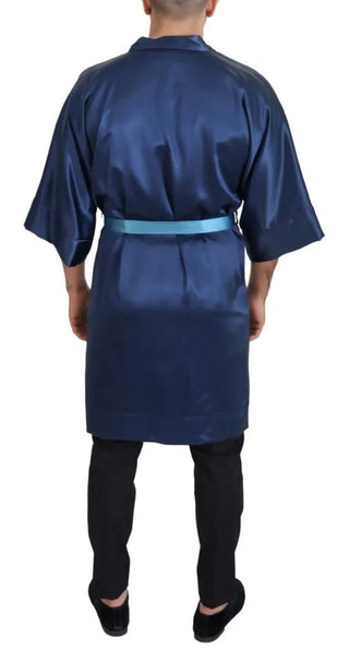 Blaue Satin-Seiden-Gürtel-Robe-Jacke