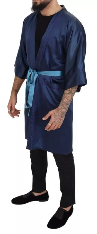 Blaue Satin-Seiden-Gürtel-Robe-Jacke